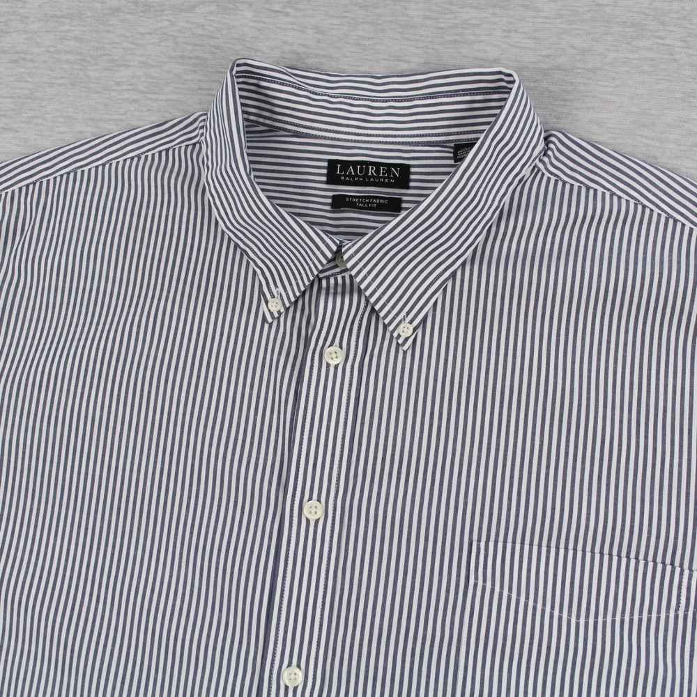 Lauren Ralph Lauren Shirt Mens 20 36/37 Tall Fit Blue Striped Cotton Stretch